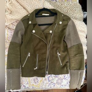 Olive Green Biker Suede Knit Jacket